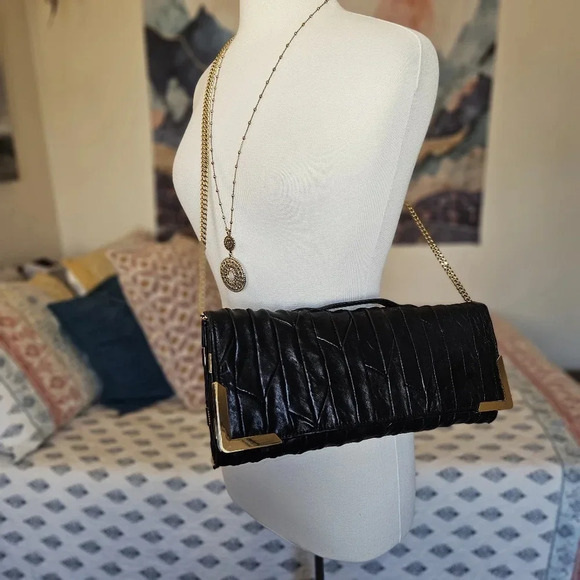 Juicy Couture Black Dressy Formal Wide Leather Ribbed Crossbody Dust Cover - Picture 4 of 15